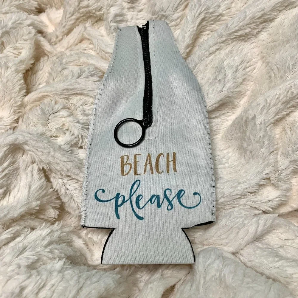 Beach Please Bottle Koozie with Zipper for Resort Vacay Beach or Pool - Picture 2 of 3